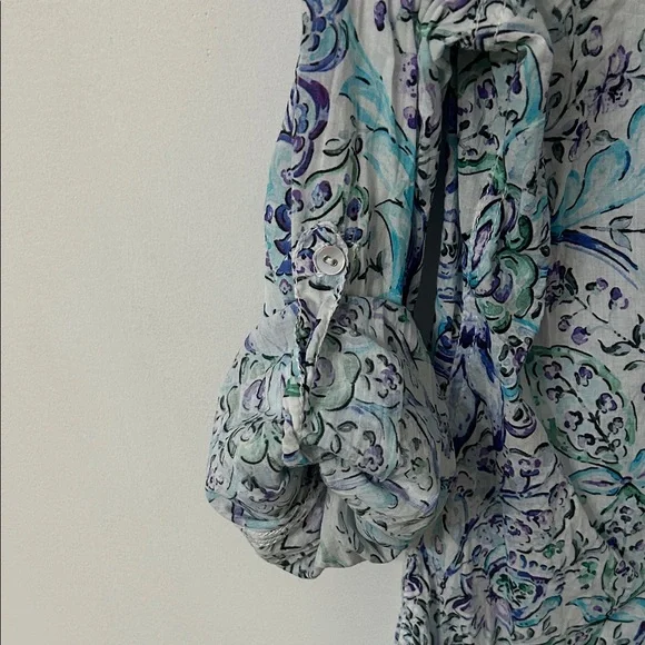 Cino Blouse Women's XL Floral Paisley Button-Down Shirt Teal/Blue Lightweight - Picture 11 of 16
